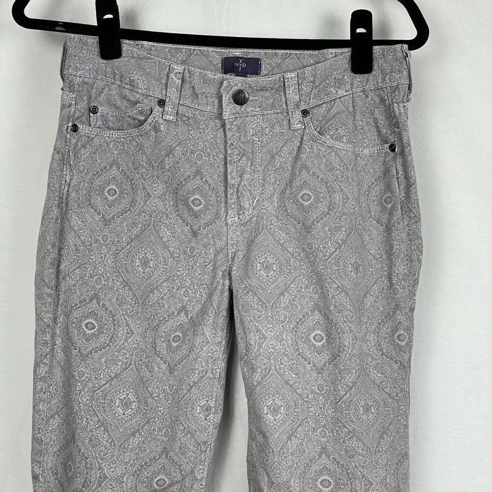 NYDJ High Rise Gray Paisley Skinny Denim Jeans - Women’s 2‎
